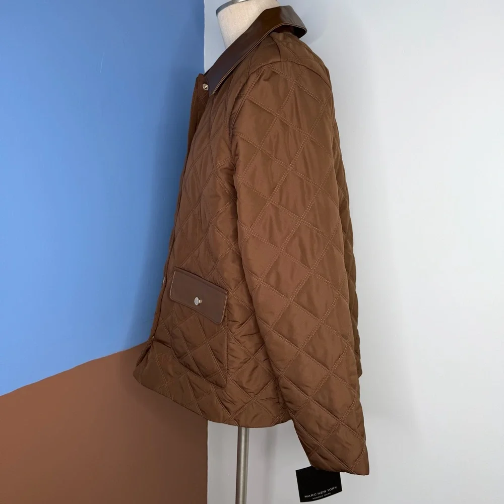 Marc New York Brown Quilted Barn Jacket with Faux Leather Collar NWT Medium‎ - Picture 3 of 6